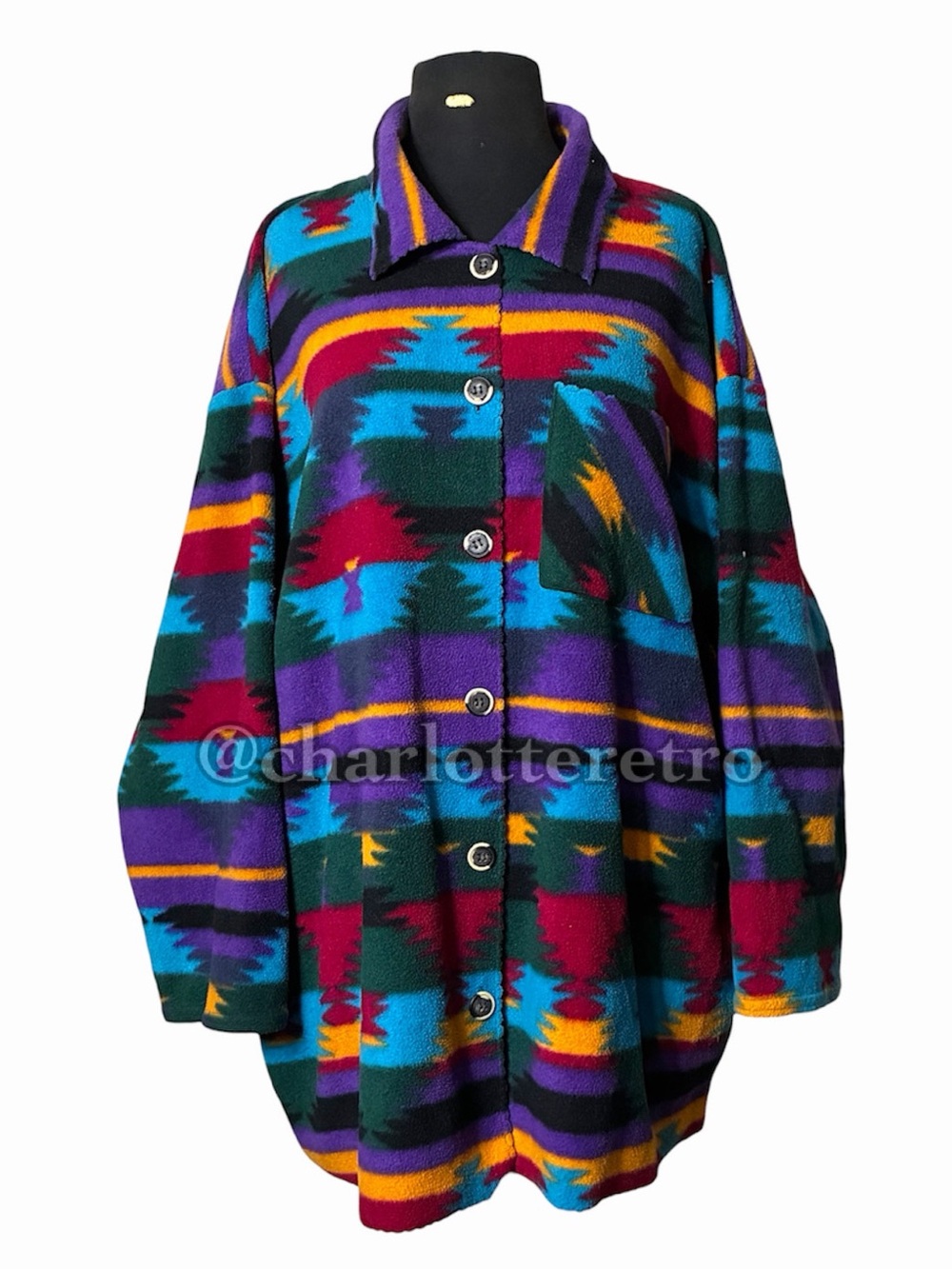 vtg ALIAS Multi-color Southwestern Button-Front Fleece Jacket